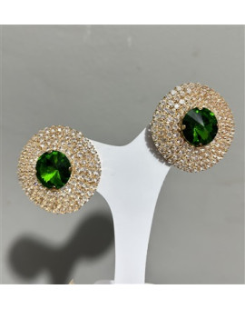 Brinco Redondo Prata e Dourado com Pedra Verde