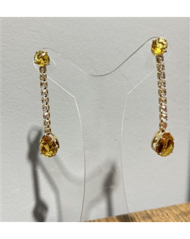 Brinco Strass Prata com Pedras Douradas