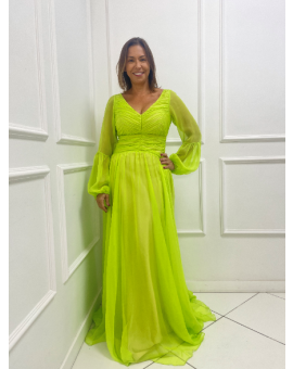 Vestido Verde Lima Com Drapeado na Frente