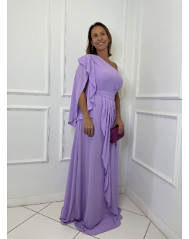 Vestido Lavanda Uma Manga Babados
