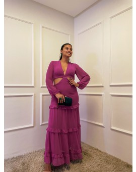 Vestido Fúcsia Manga Longa