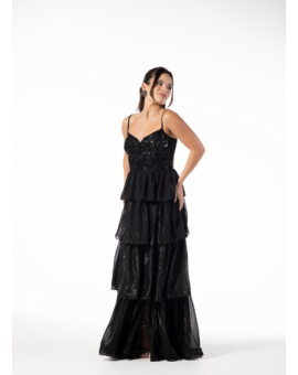 Vestido Preto Saia Camadas