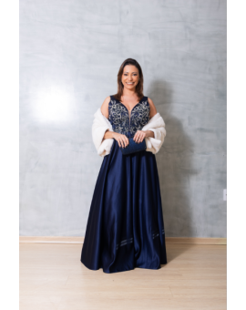 Vestido Azul Marinho com Bordado Prata