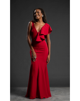 Vestido Vermelho Babado em um Ombro Só
