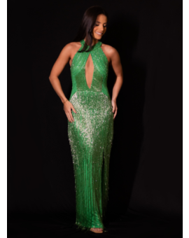 Vestido Verde Bordado Franjas