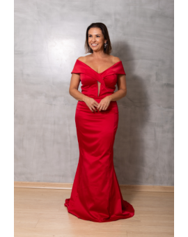 Vestido Vermelho Ombro a Ombro com Anágua