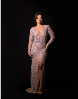 Vestido Prata Manga Longa Bordado - DIAMOND