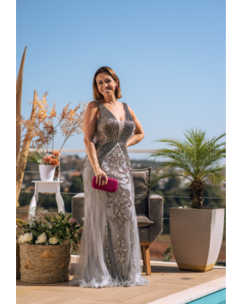 Vestido Prata/Cinza Bordado