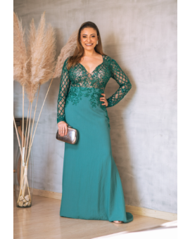Vestido Verde Esmeralda Manga Longa