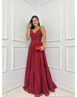Vestido Tule Vermelho Brilho Princesa
