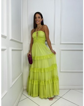 Vestido Verde Lima Saia Babados