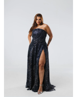 Vestido Azul Marinho com Prata Bordado TQC