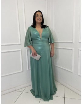 Vestido Verde Com Brilho e Manga 