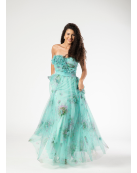 Vestido Verde com Rosa Babado Floral
