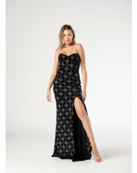 Vestido Preto Veludo Bordado Estrela