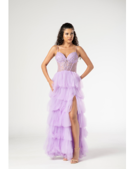 Vestido Lavanda Corpete Bordado
