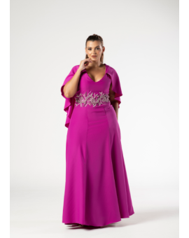 Vestido Fúcsia Capa e Bordado na Cintura