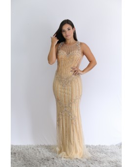 Vestido Nude Bordado Pérola