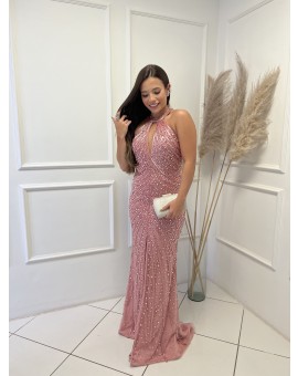 Vestido Rosa Bordado Frente Única
