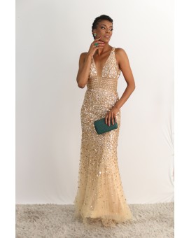 Vestido Sereia - Pedraria Dourado
