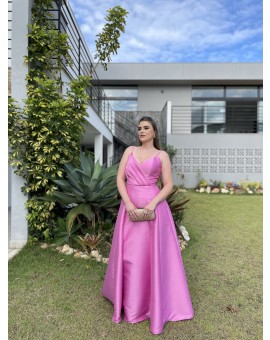 Vestido Rosa Barbie Estruturado Decote V