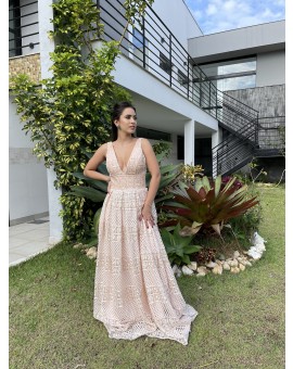 Vestido Renda Rosa com Bordado