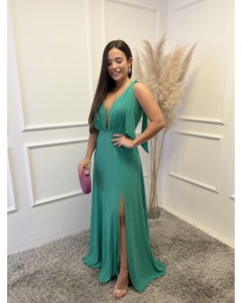 Vestido Verde Fluido Fenda