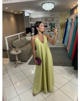 Vestido Verde Lima Fluido Frente Única