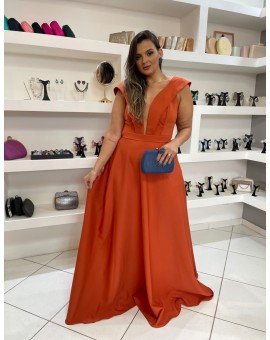 Vestido Terracota Tule no Decote