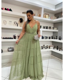 Vestido Verde Menta Tule Poá