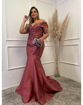 Vestido Goiaba Ombro a Ombro Bordado