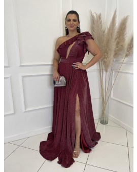 Vestido Marsala Lurex Um Ombro Só 