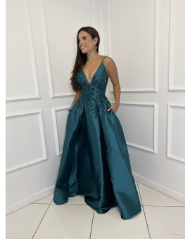 Vestido Verde Bordado Saia Princesa
