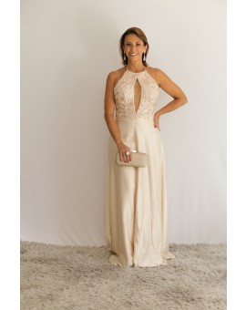 Vestido Nude Renda e Bordado