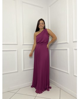 Vestido Fúcsia Plissado Um Ombro Só