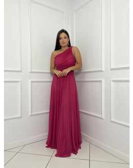 Vestido Pink Um Ombro Só Fenda 