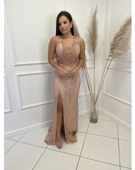 Vestido Rosê Bordado e Fenda