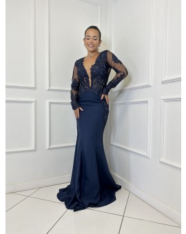Vestido Marinho Sereia Manga Longa