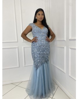 Vestido Azul Claro Renda Bordado