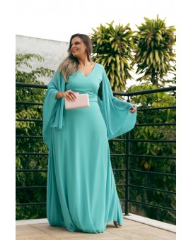 Vestido Verde Tiffany Manga Longa Fluido