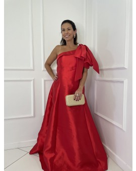 Vestido Vermelho Laço no Ombro