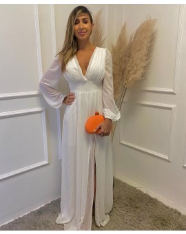 Vestido Branco Fluido Manga Longa