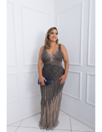 Vestido Grafite / Marinho Furtacor com Forro Nude