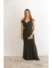 Vestido Lurex Preto Ombro a Ombro com Alça