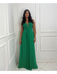 Vestido Verde com Detalhe Plissado