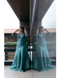 Vestido Verde Manga Longa Bordado