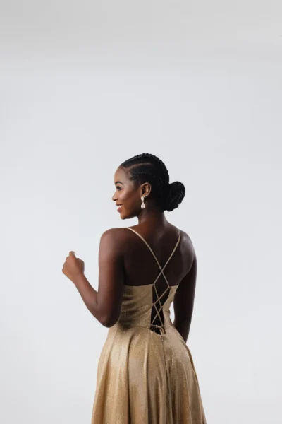 Vestido Dourado Saia Evasê Corset Bordado - Imagem 2