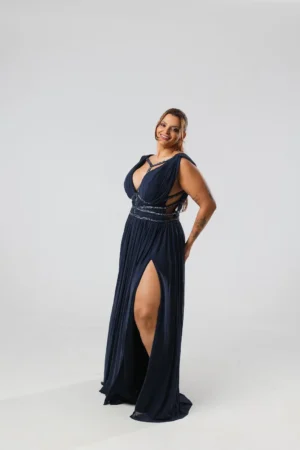 Vestido Azul Marinho Bojo Plissado