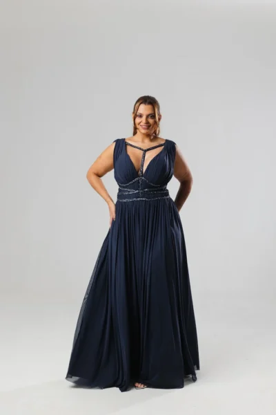 Vestido Azul Marinho Bojo Plissado - Imagem 2
