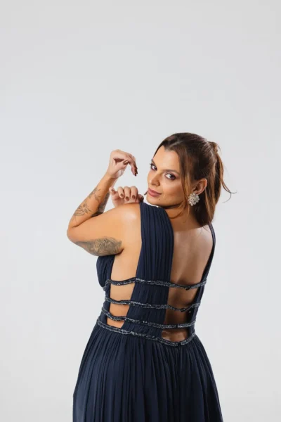 Vestido Azul Marinho Bojo Plissado - Imagem 3